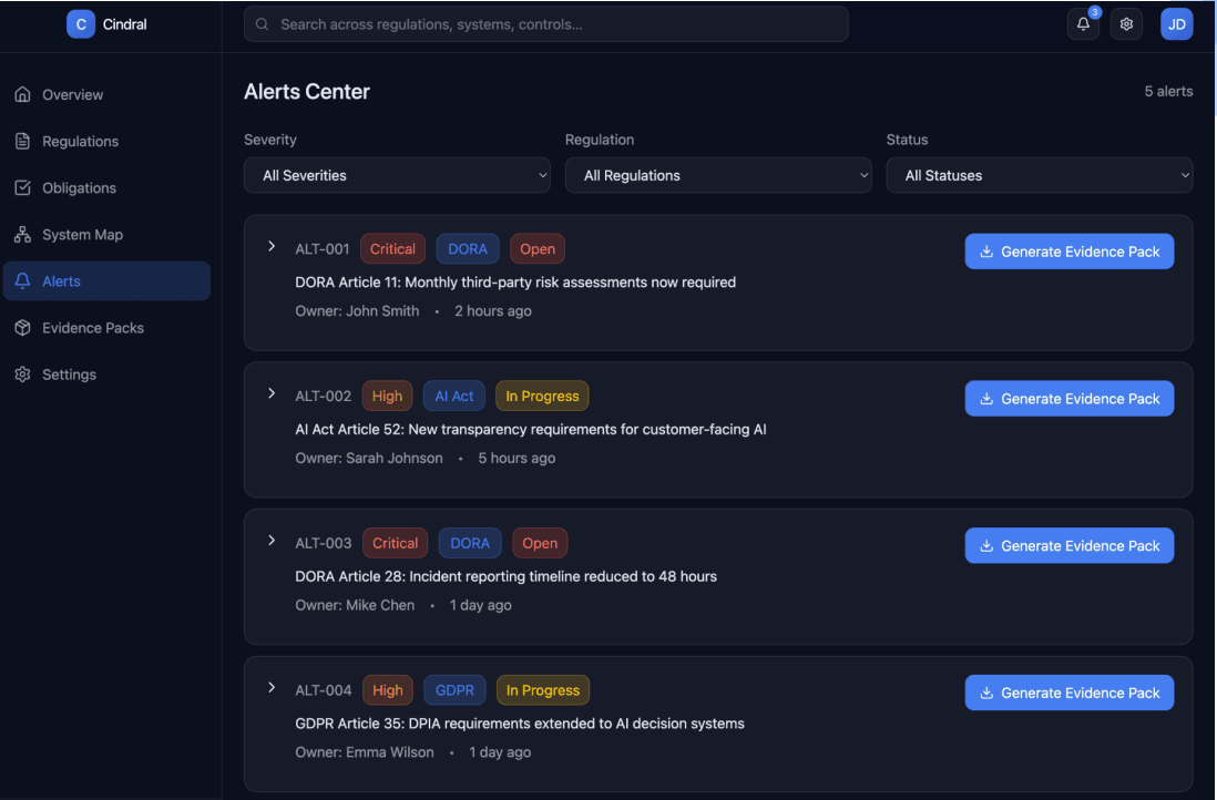 Smart Alerts dashboard